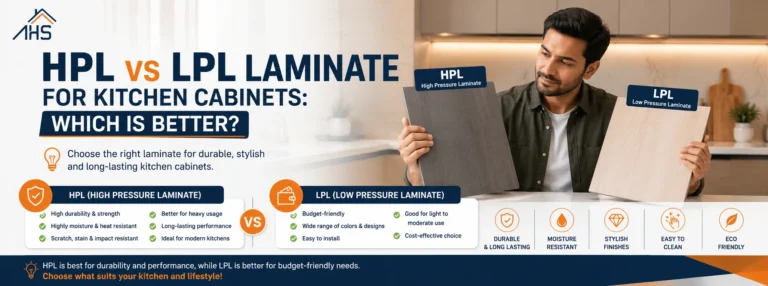 Comparison of HPL and LPL laminates for kitchen cabinets, highlighting their durability, appearance, cost, and suitability.
